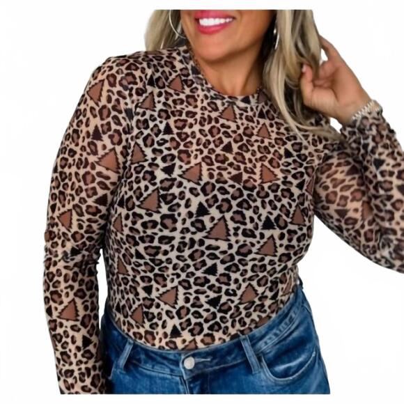 NEW BLAKELY leopard christmas tree mesh top in multi - Picture 2 of 2